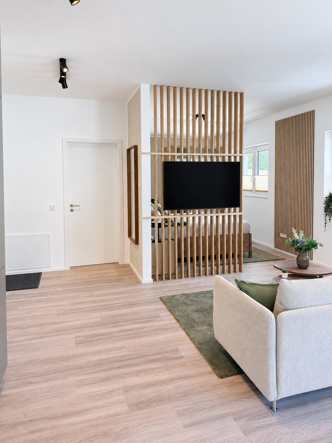 Apartment 1 Kordel – Blick zum Eingang mit TV-Raumteiler
